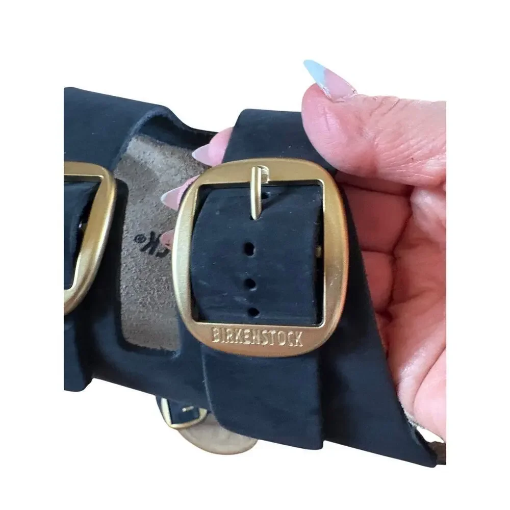 Arizona Big Buckle Slide Sandal Black Nubuck gold size 37/6/6.5